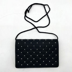 EUC Vintage Robinsons Crossbody Quilted Black Satin and Pearl Beaded Purse 8"x5"